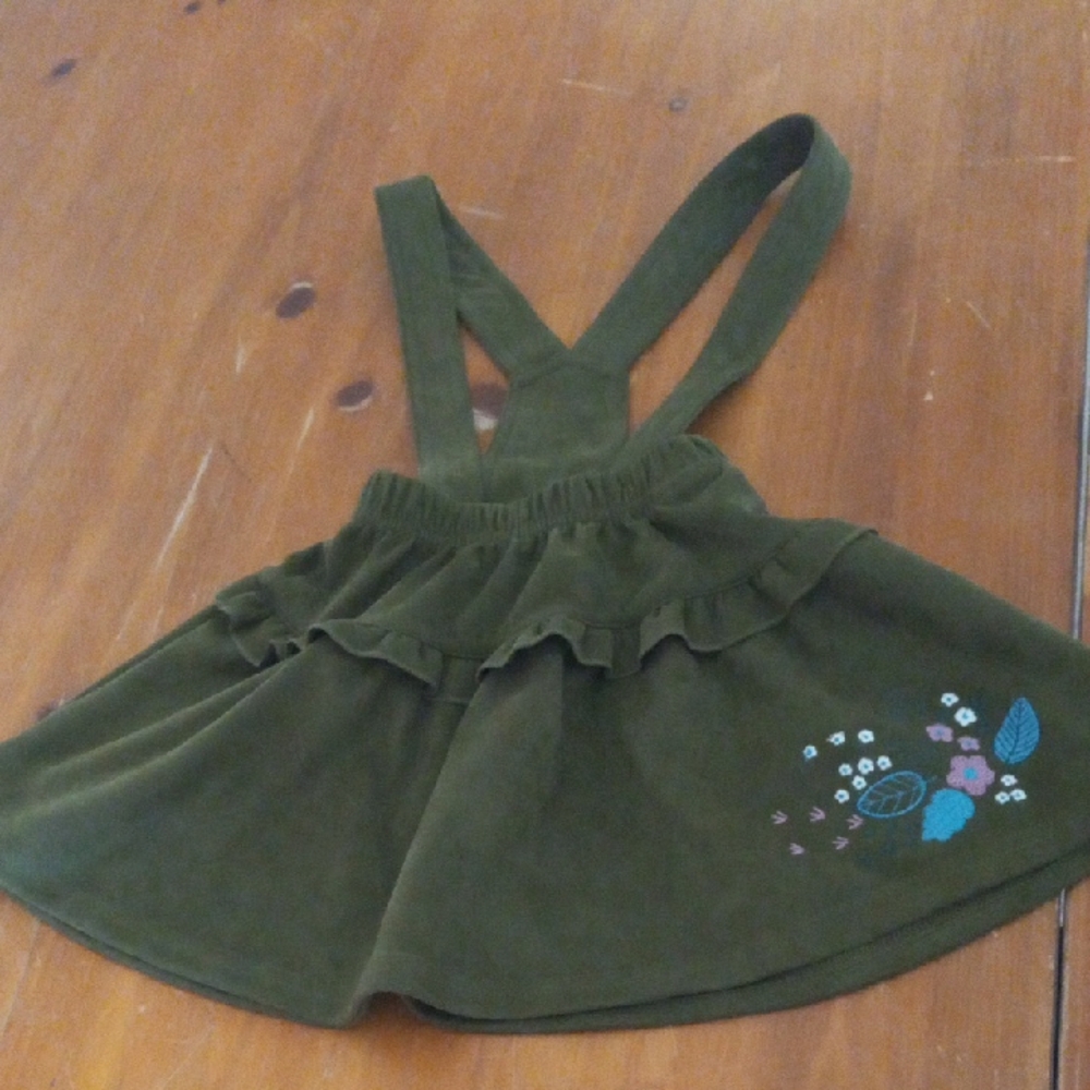 Souris Mini Green Pinafore Skirt with Floral Embroidery Size 3-4